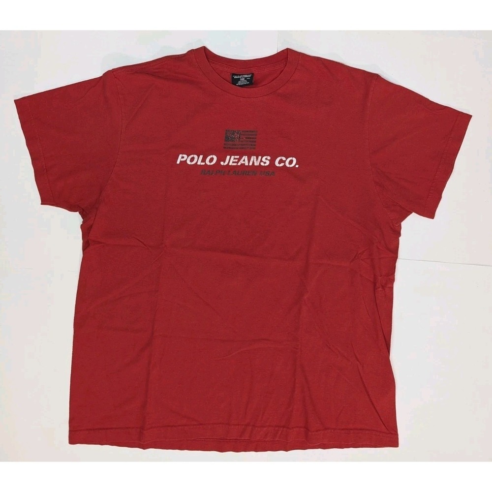 Vintage Polo Jeans Co Red Graphic T-shirt Ralph Lauren USA R67 Flag Men XXL 2XL